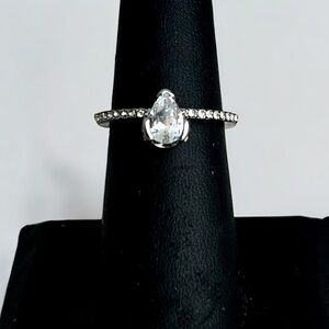 Womens CZ Pear Cut Silver Ring Promise Ring Gifts for Her Rhinestone Dainty Sz 8
